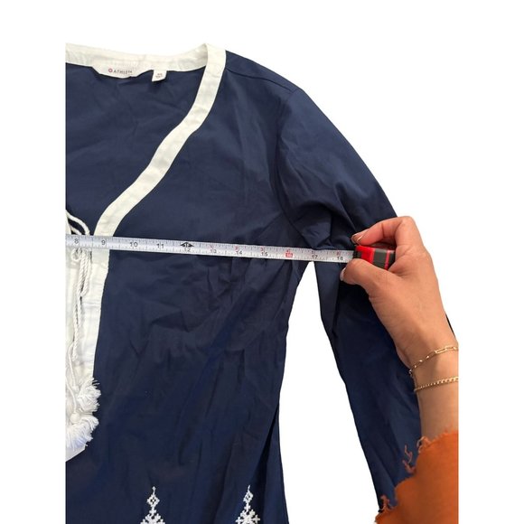 Athleta Womens Dress Desert Diamond Tunic Kimssa Navy Embroidered V-neck Sz XS | - Picture 6 of 8